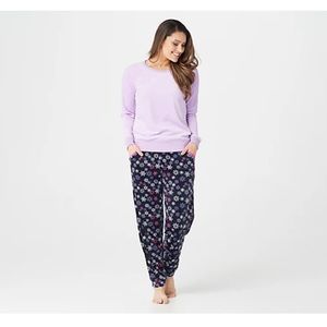 Musk Luks Silky Velour Long Sleeve Purple Snowflake Pajama Set